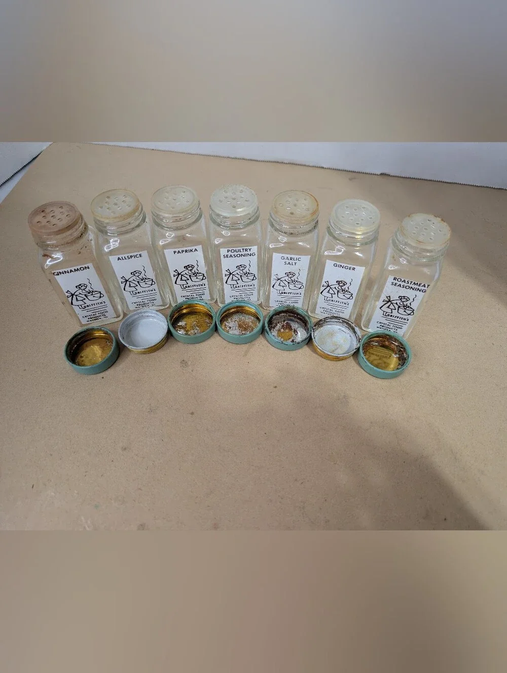 Lot Of 7 Vintage Griffiths Crystal Food Glass Spice Glasses Jars Clear Glass
